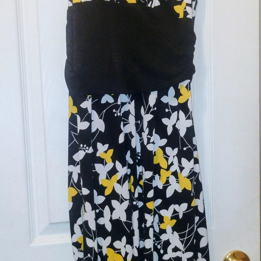 London Times Black Maxi Dress with White & Yellow Floral Accents